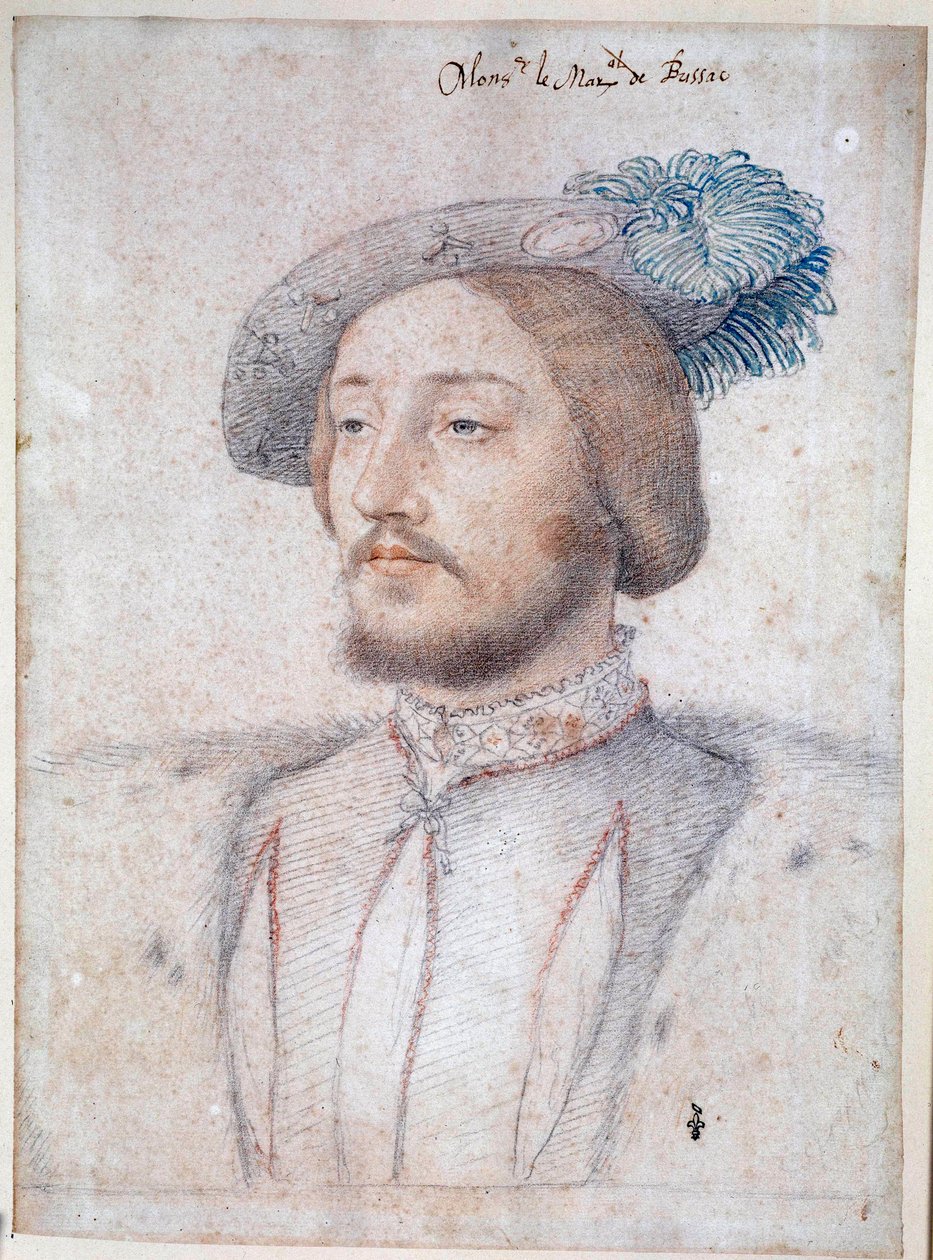 Porträtt av Charles de Cosse, greve av Brissac, marskalk av Frankrike (1506-1563) (Cosse-Brissac). Teckning i blyerts och blod av Francois Clouet (1515-1572). 1537. Conde Museum, Chantilly av François Clouet