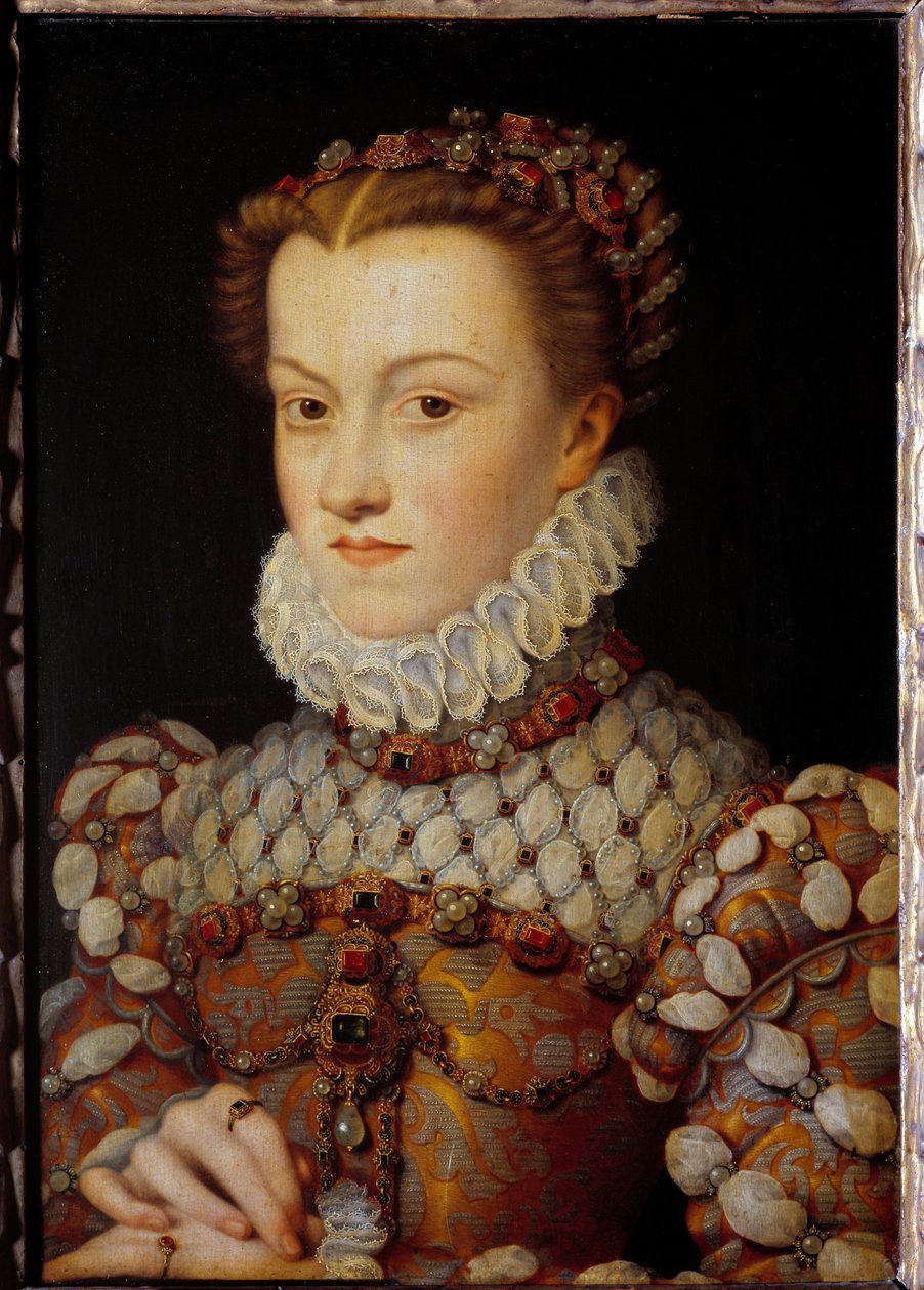Porträtt av Elisabeth av Österrike (1554-1592) Drottning av Frankrike, hustru till Karl IX Målning av Francois Clouet (1515-1572) cirka 1571 sön. 0,36x0,26 m - Porträtt av Elisabeth av Österrike (1554-1592), Frankrikes drottning, fru till Karl IX. Målning  av François Clouet