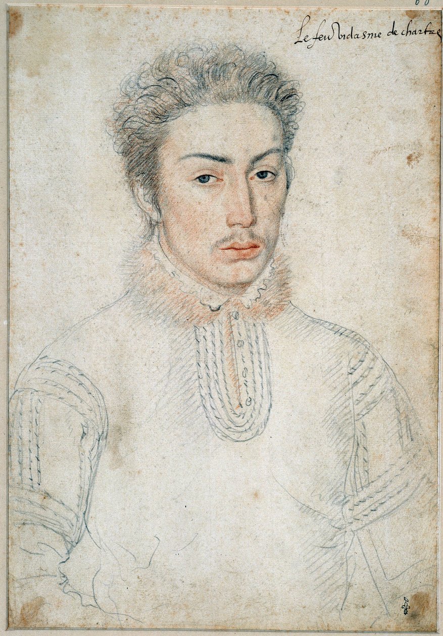 Porträtt av Francois de Vendome, Viscount of Chartres (1523 - 1560) Ritning av en svart sten och blod av Francois Clouet (1515-1572) av François Clouet