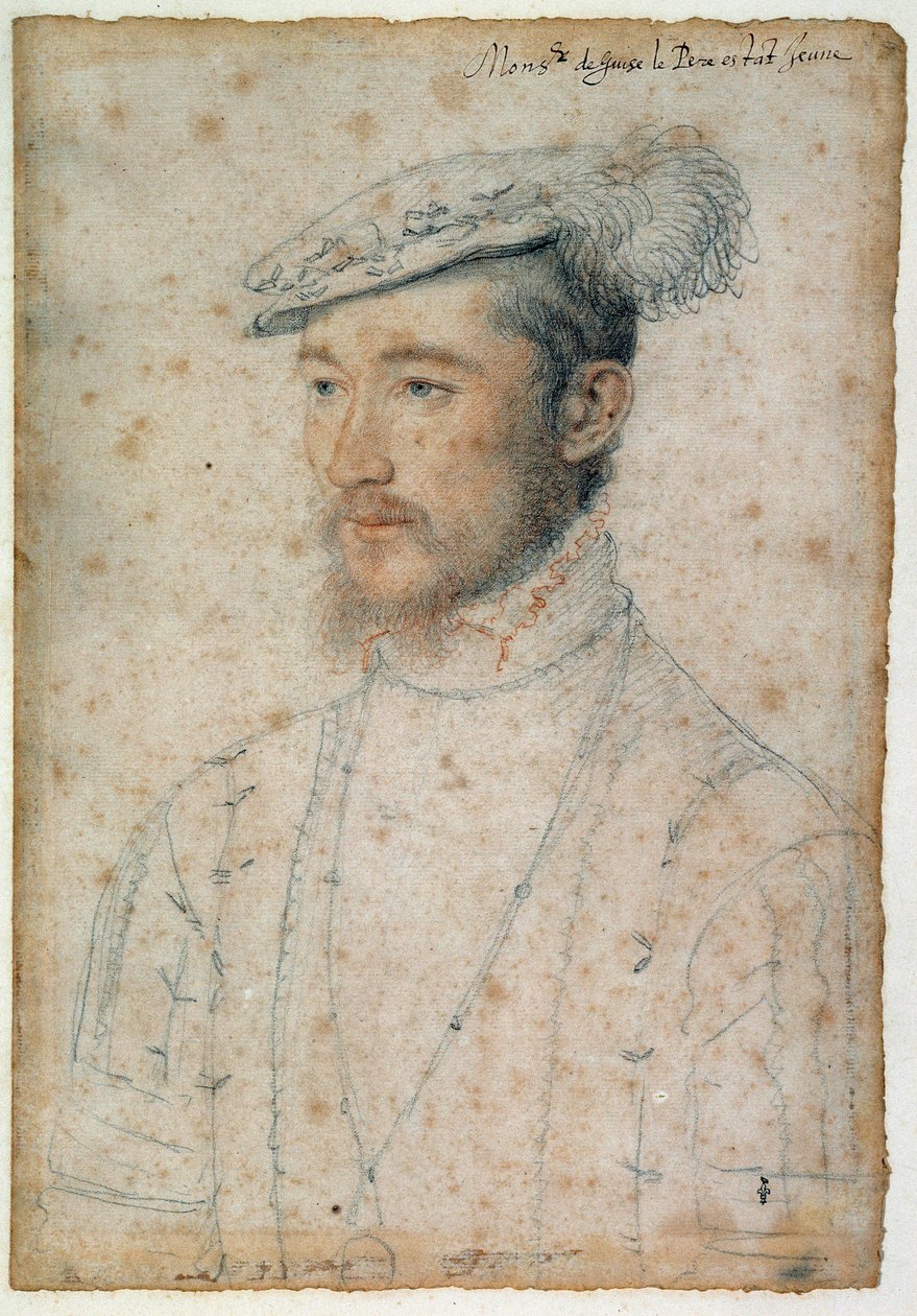 Porträtt av François de Lorraine, hertig av Guise (1520 - 1563). Att rita ett blod och en svart sten av Clouet Francois (1515-1572) av François Clouet