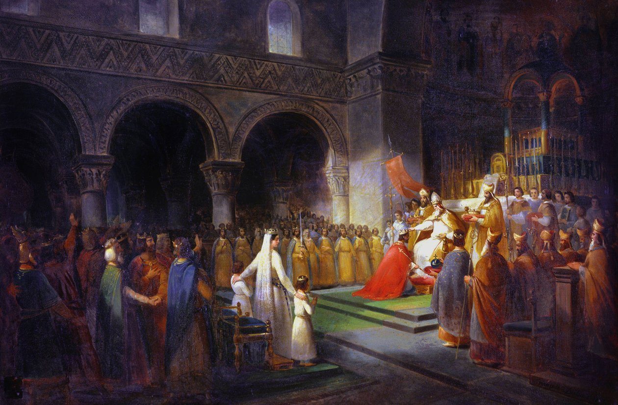 Kröning av Pepin le Bref vid Saint Denis Abbey av Francois Dubois