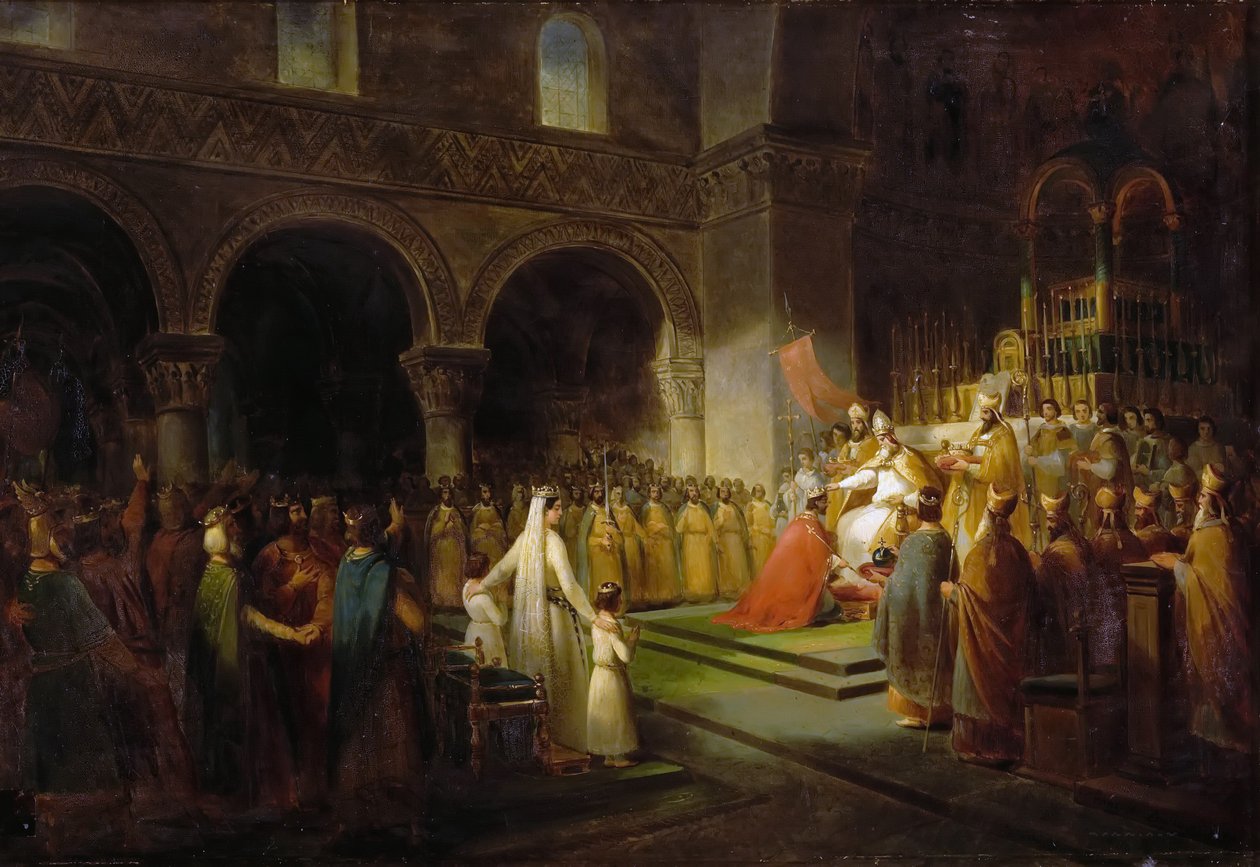 Smörjelsen av Pepin den Korte i Saint-Denis, 28 juli 754 av Francois Dubois
