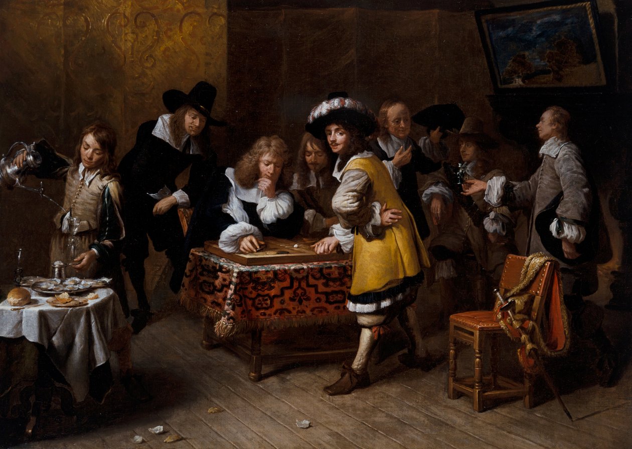 Elegant företag med backgammonspelare ("La Partie De Tric-Trac") av Francois Duchatel
