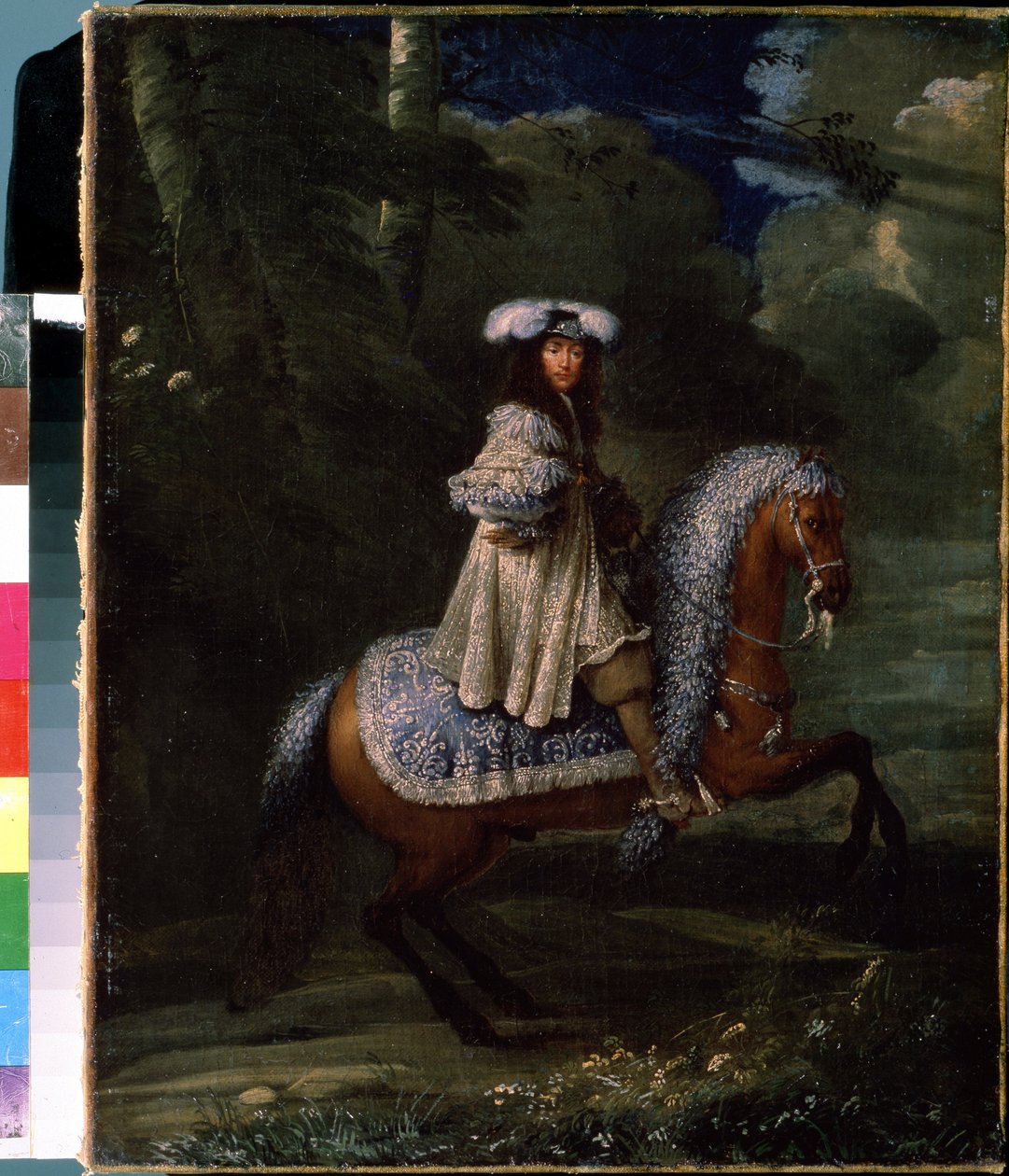 Ryttare i blått (Rytsporträtt av Ludvig XIV, cirka 1670, olja på duk) av Francois Duchatel