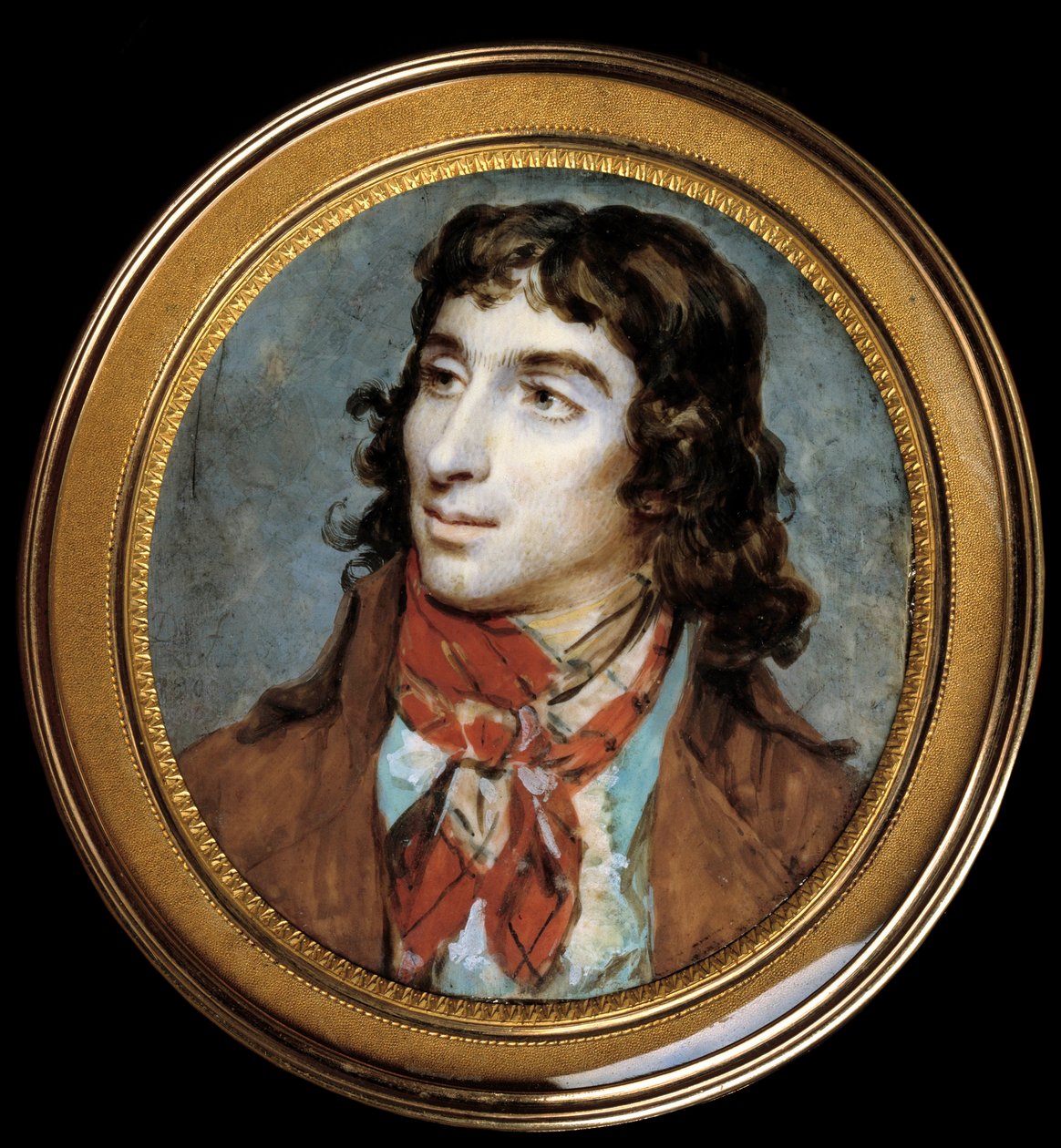 Porträtt av Camille Desmoulins (1760-1794). Miniatyrmålning av Francois Dumont (1751-1831)? Diameter 0,065 m. - Porträtt av Camille Desmoulins (1760-1794). Miniatyr. Målning av Francois Dumont (1751-1831)? 0,065 m. Louvren, Paris av Francois Dumont