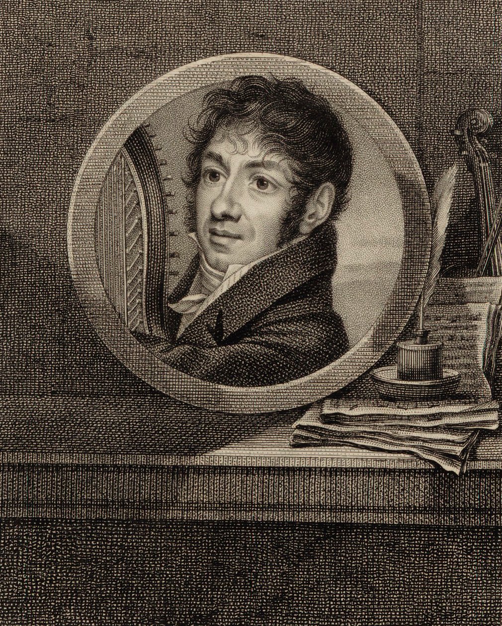 Porträtt av harpisten och kompositören Jean-Aimé Vernier 1769-1840, ca. 1800. av Francois Dumont