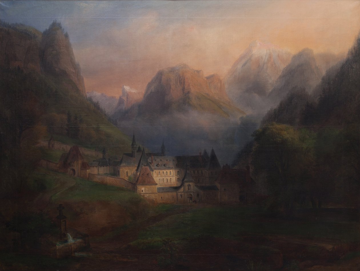 Allmän vy av klostret Grande Chartreuse 1870 (Olja på duk) av Francois Edme Ricois