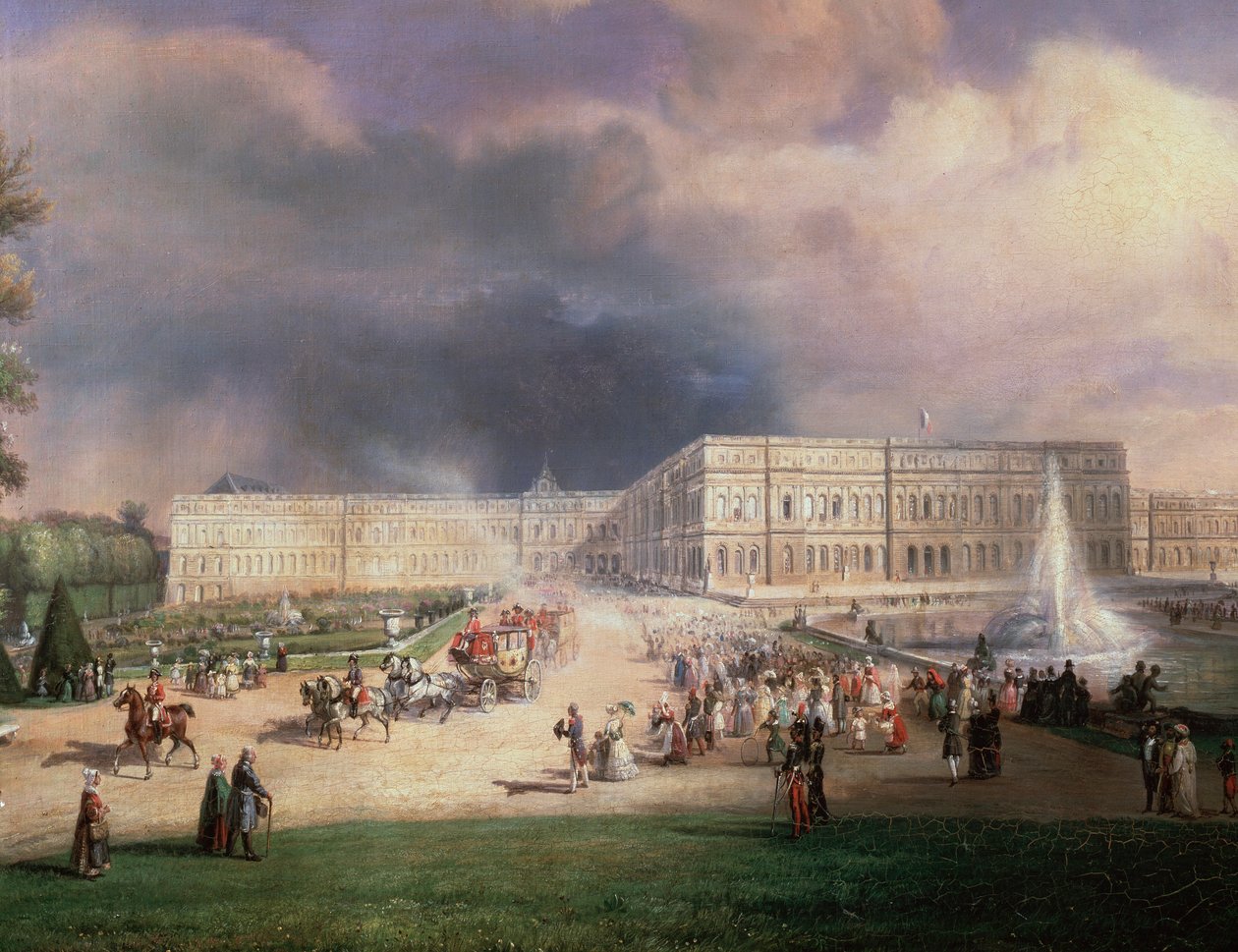 Louis-Philippe kung av Frankrike, hans familj och hertiginnan av Kent på Grandes Eaux i Versailles, Frankrike, maj 1844 (Detaljmålning av Francois Edme Ricois