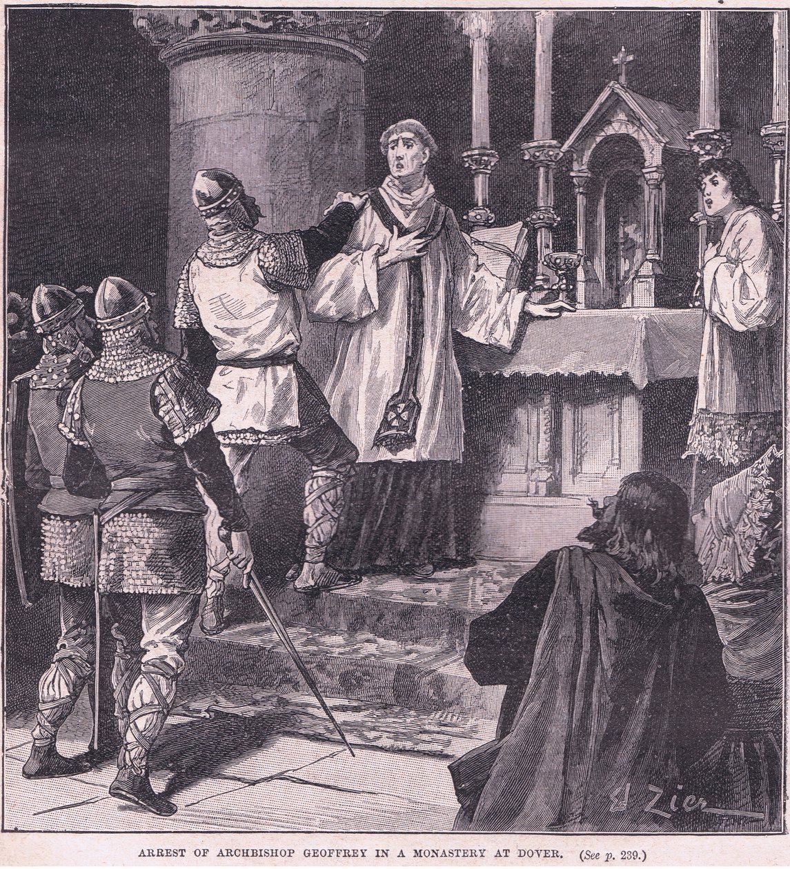 Arrestering av ärkebiskop Geoffrey i ett kloster i Dover 1191 e.Kr av Francois Edouard Zier