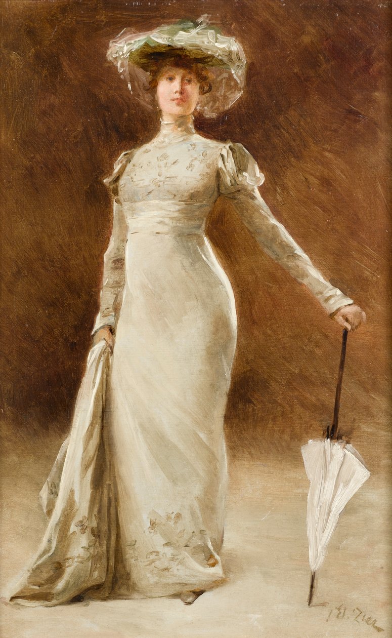 Kvinna i Empire Costume, ca 1905 (olja ombord) av Francois Edouard Zier