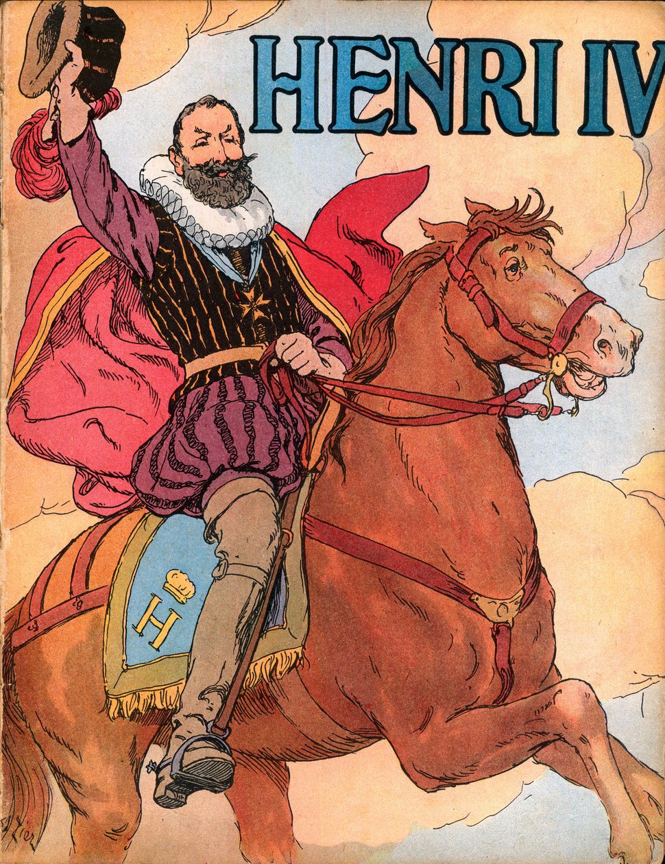 Kung Henrik IV (1553-1610) (Kung av Frankrike Henri IV) Illustration av Francois Edouard Zier (1856-1924) i Our-glories-nationales”” 1920 av Francois Edouard Zier