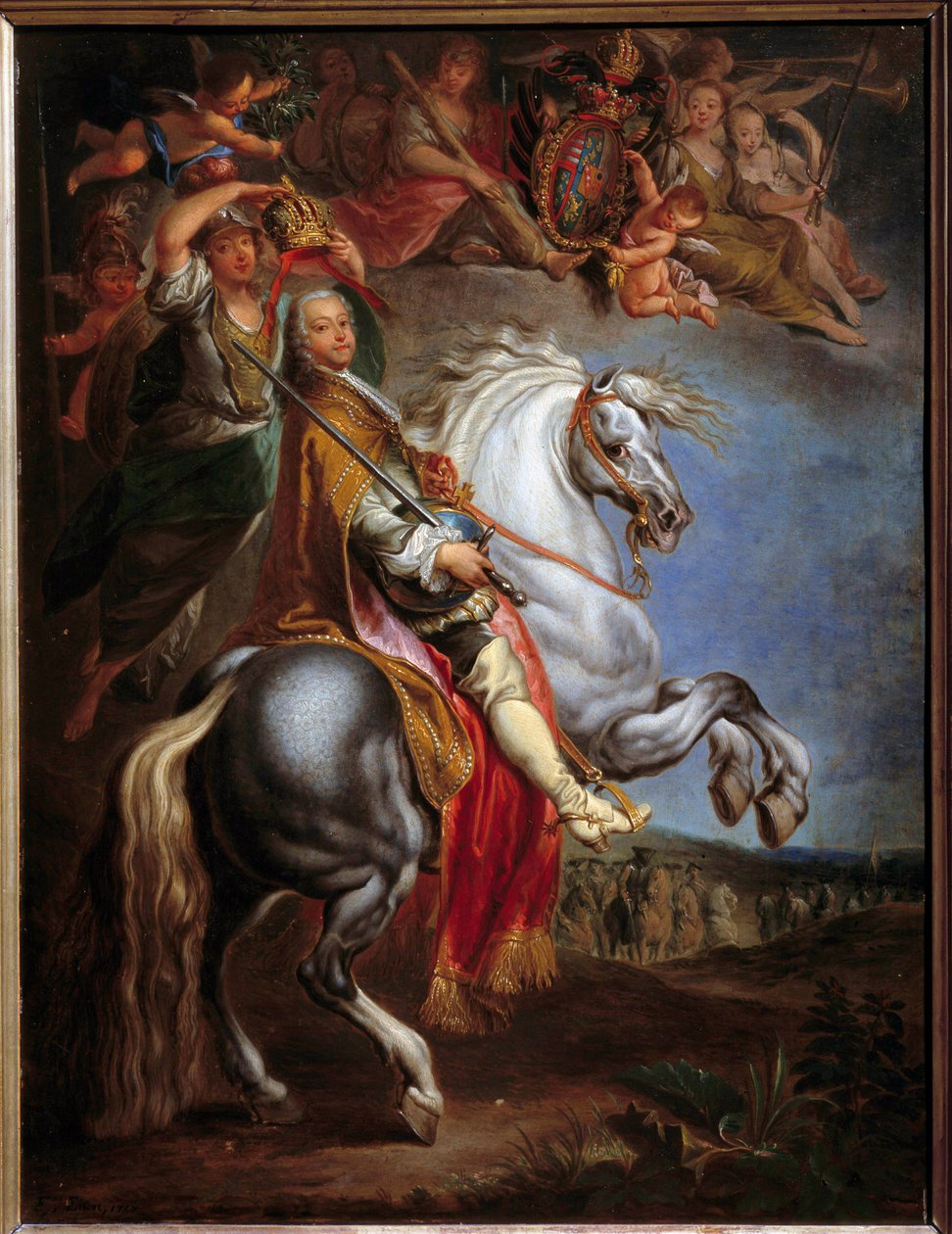 Ridsporträtt av Francois III (1708-1765), hertig av Lorraine, då germansk kejsare och storhertig av Toscana, maka till Marie Therese av Österrike (1717-1780) Målning av Francois Eisen (1695-1778) av Francois Eisen