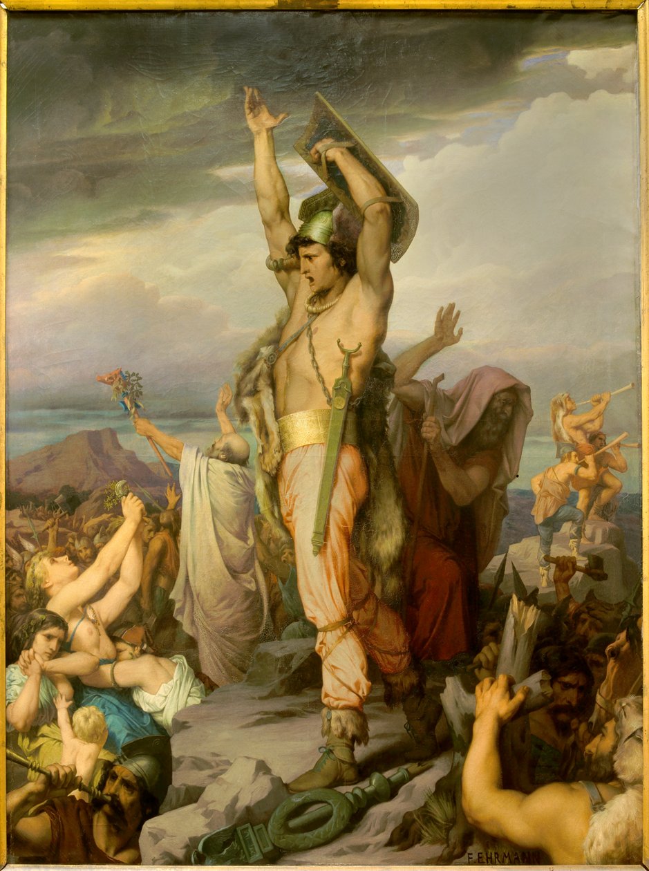 Representation av Vercingetorix (72-46 f.Kr.), gallisk ledare. Målning av Francois Emile Ehrmann (1833-1910). 1800-talet. Clermont Ferrand (Clermont-Ferrand). Roger Quilliot Museum of Art - Representation av Vercingetorix (72-46 f.Kr.), den galliske hövdin av Francois Emile Ehrmann