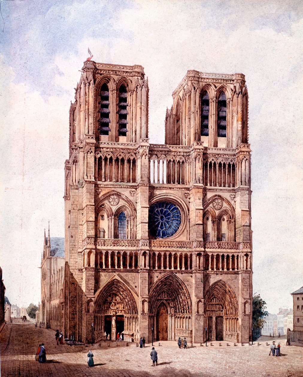 Fasaden på Notre Dame-katedralen i Paris Målning av Francois Etienne Villeret (ca 1800-1866) 1800-talets Paris, Musee Carnavalet av Francois Etienne Villeret