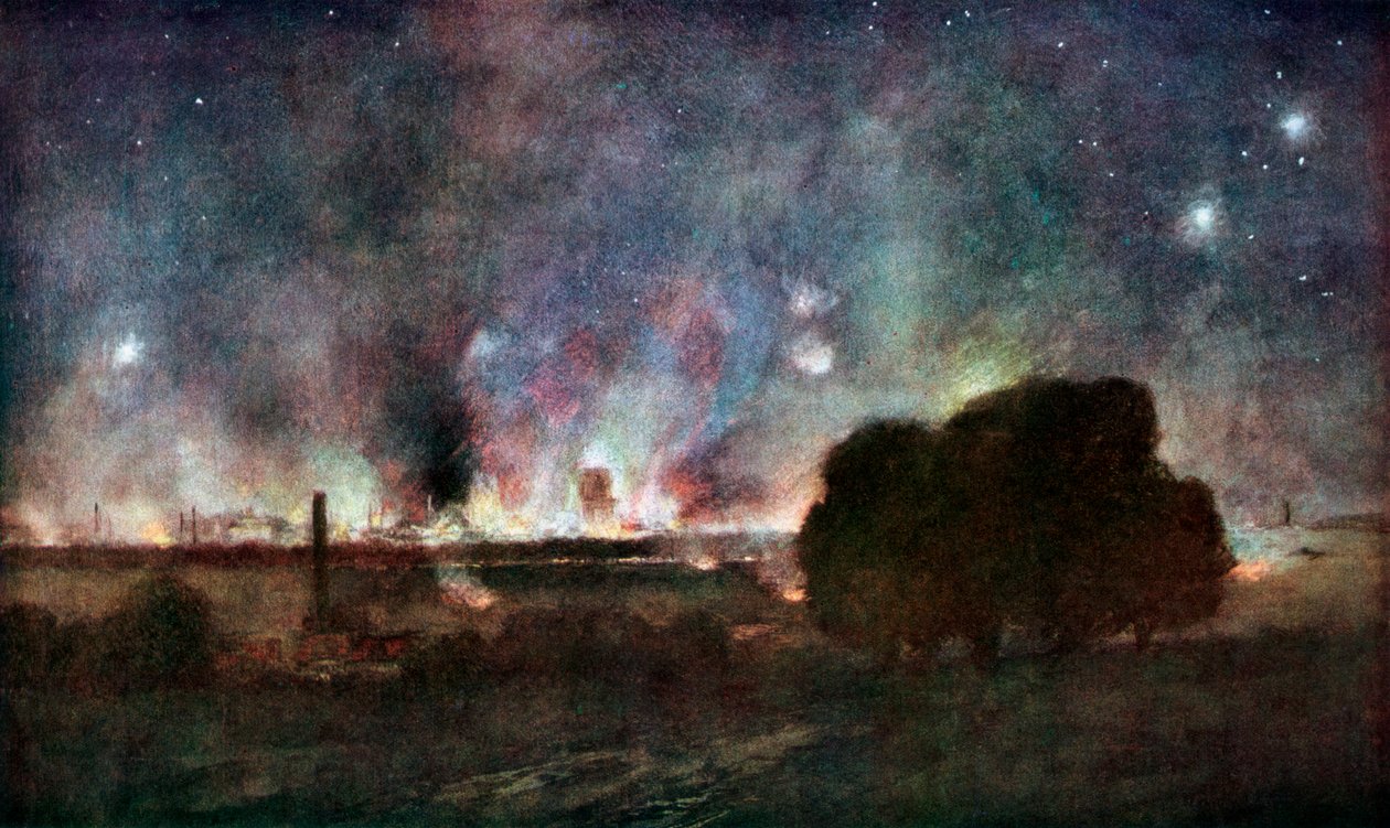 Arras on Fire at at Night, Frankrike, 5-6 juli 1915, 1926. av Francois Flameng