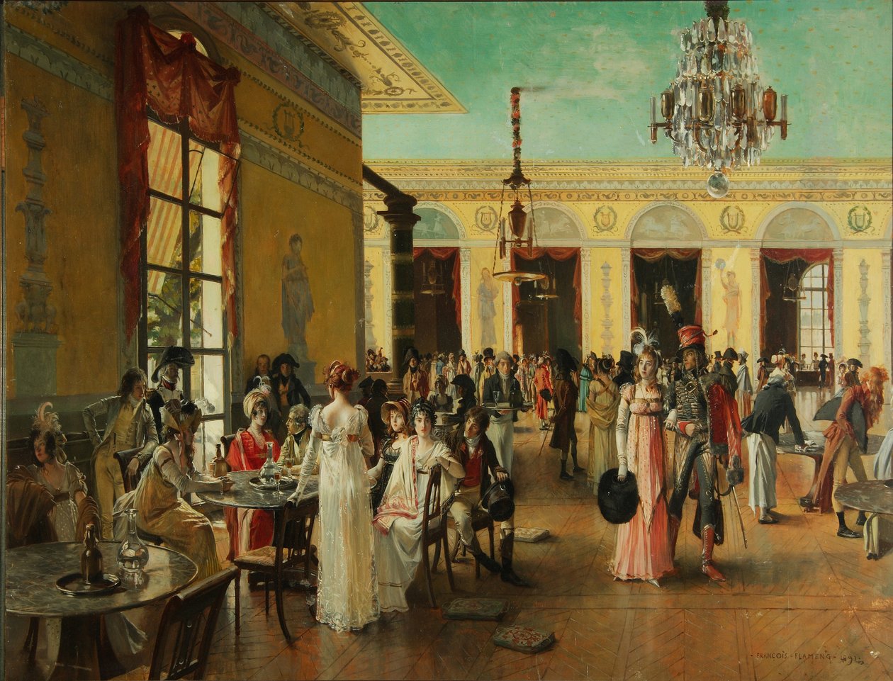 Café Frascati en scen från Napoleons tid=, 1893 av Francois Flameng