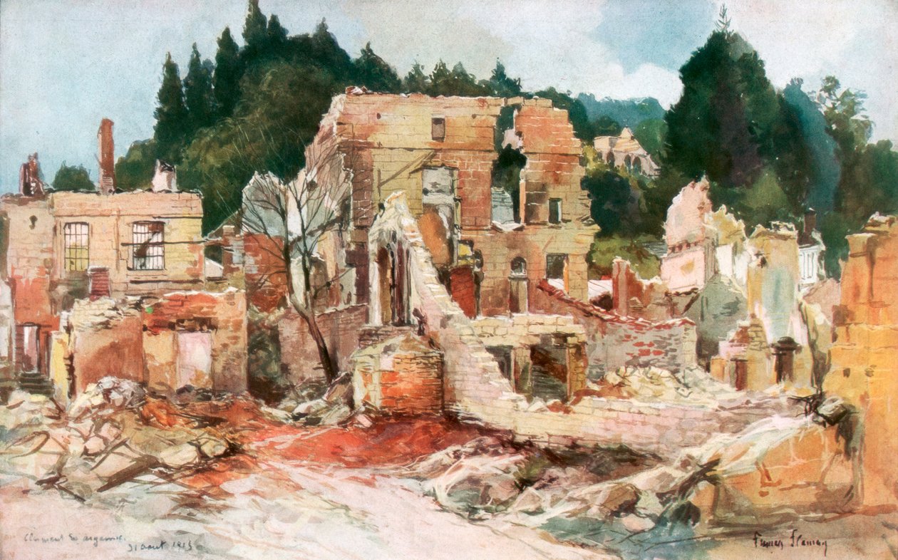 Clermont-en-Argonne, Frankrike, augusti 1915, 1926. av Francois Flameng