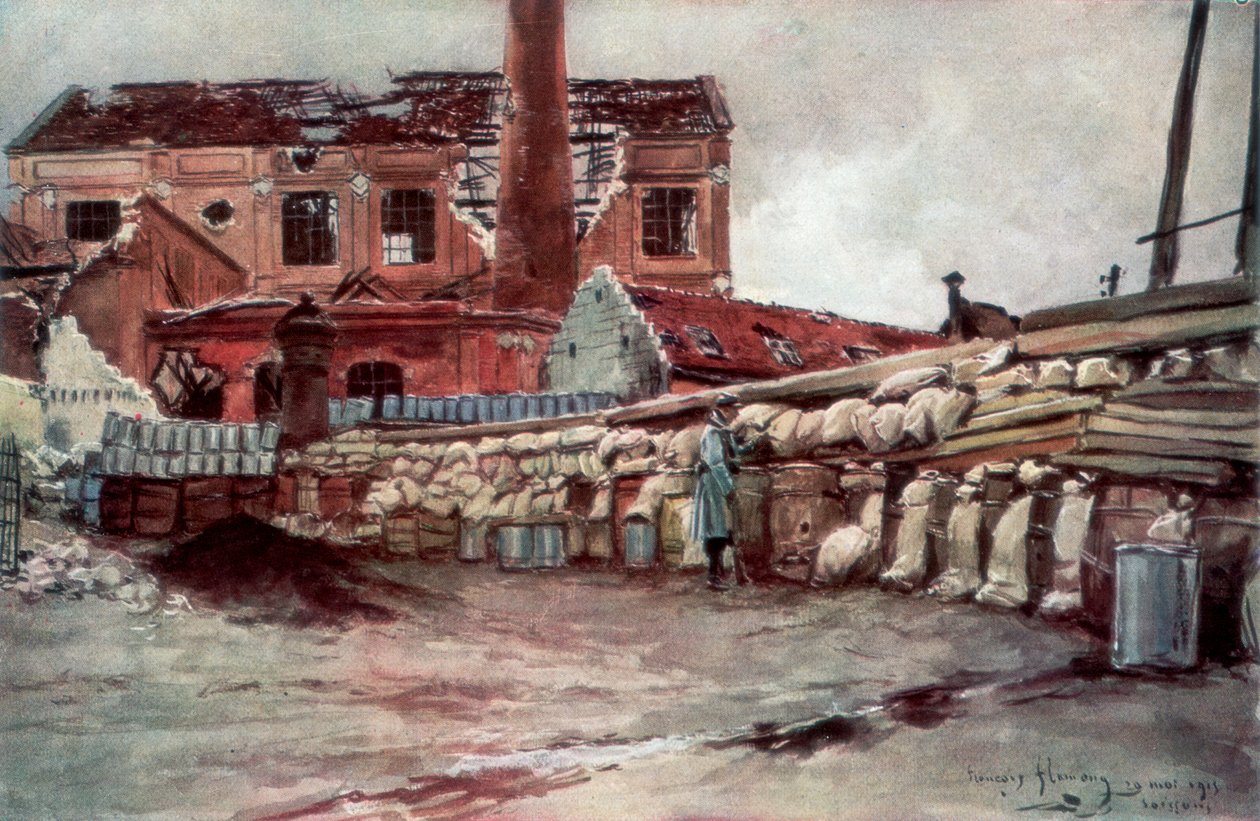 Factory Barricade, Soissons, Frankrike, 20 maj 1915, 1926. av Francois Flameng
