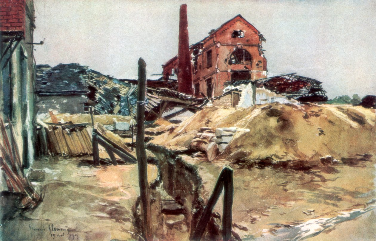 Fabriksbyggnader, Soissons, 19 maj 1915, 1926. av Francois Flameng