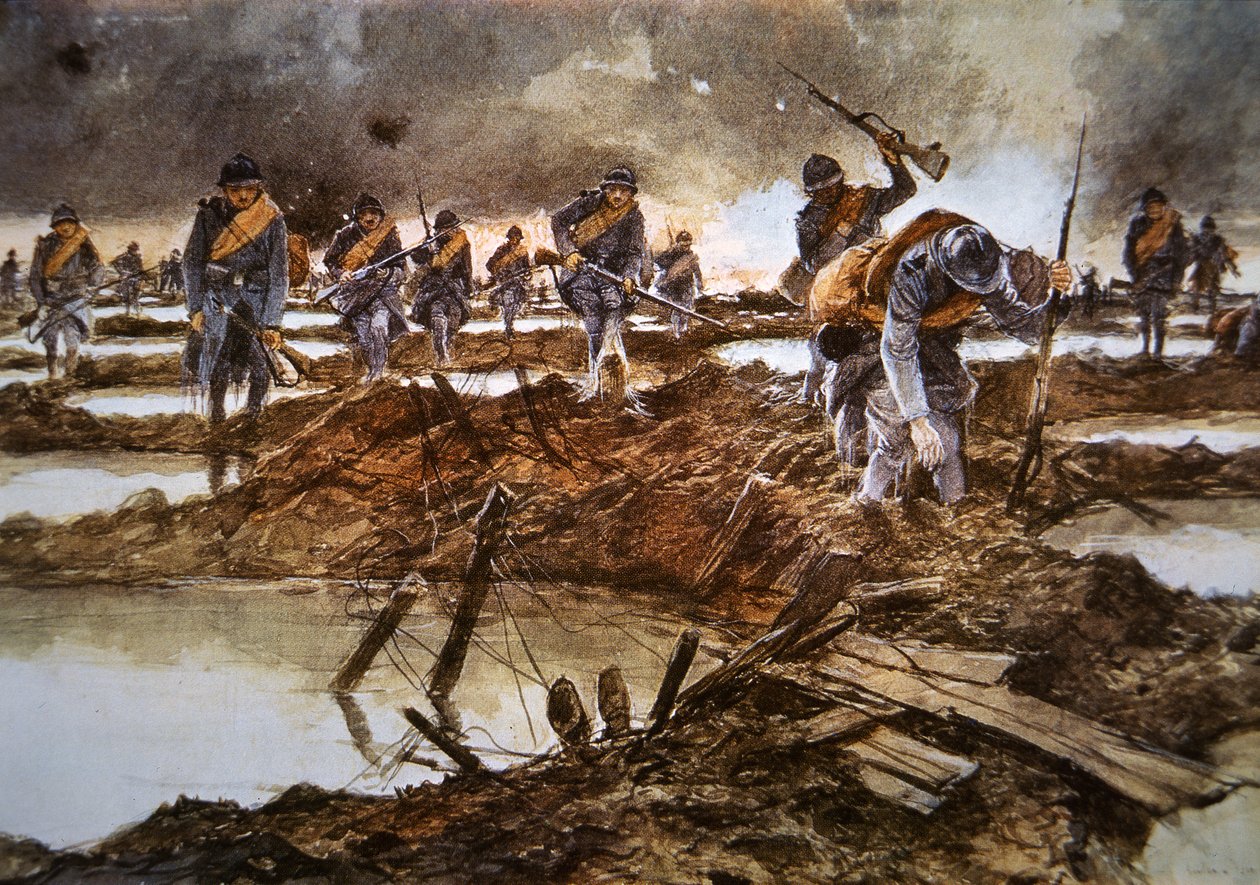 Klockan fem på morgonen 31.7.1917 (lito i färg) av Francois Flameng