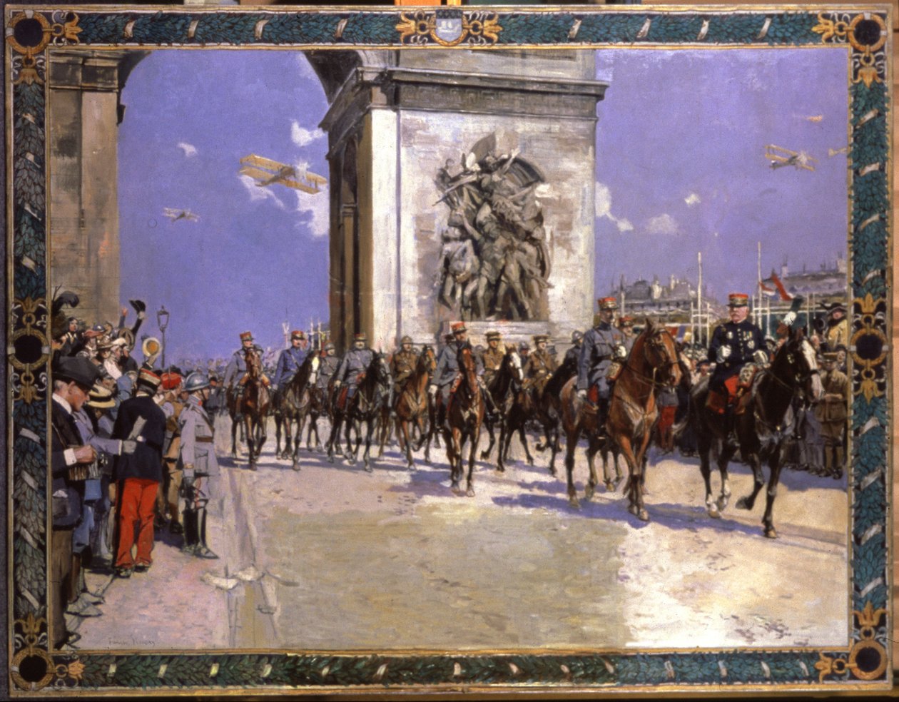 Historia. Frankrike. Första världskriget. Segerparad i Paris, 4 juli av Francois Flameng