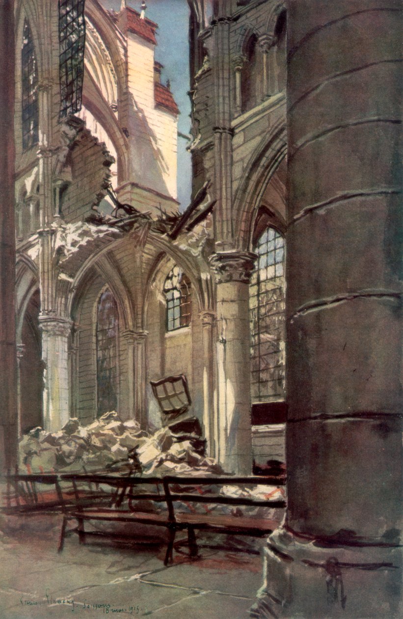 Interiör av ruinerna av Saint Jean des Vignes Abbey, Soissons, Frankrike, 18 maj 1915, 1926. av Francois Flameng