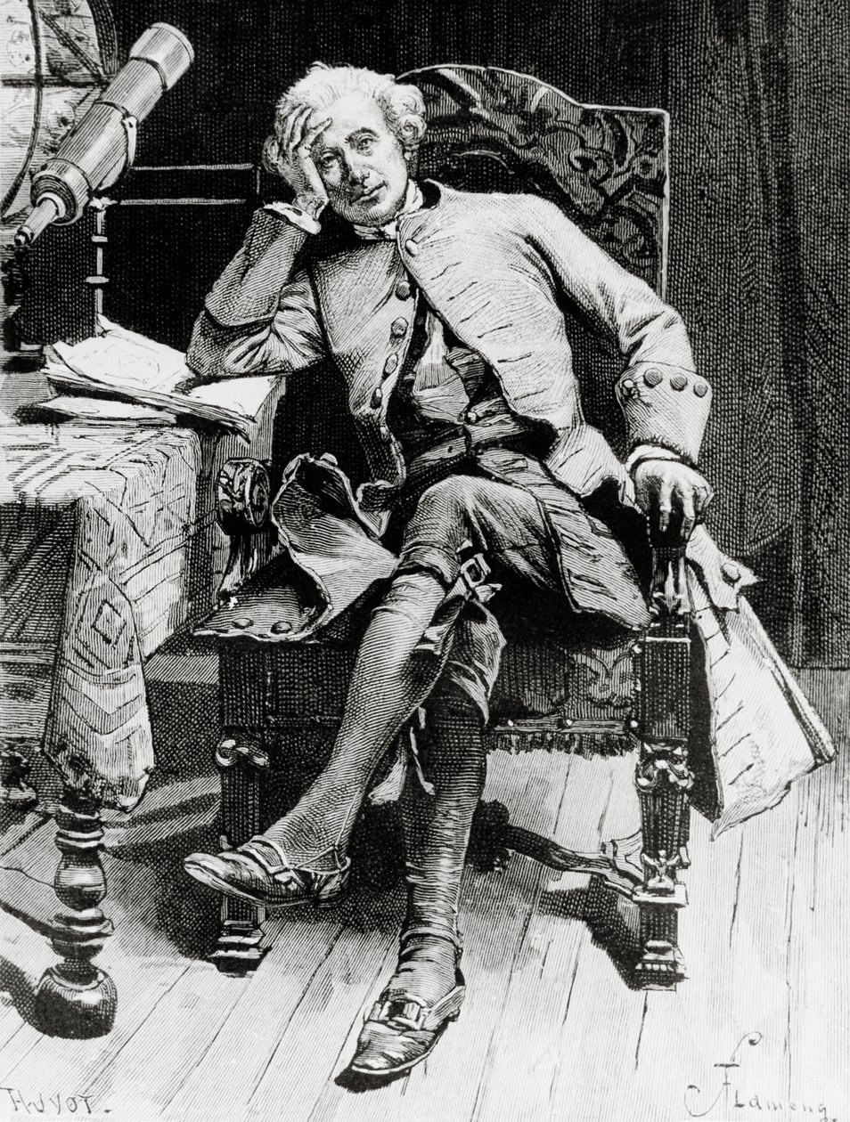 Porträtt av Guy Mannering, huvudkaraktär av Guy Mannering eller astrolog, roman av Walter Scott (1771-1832), gravyr efter teckning av Francois Flameng (1856-1923), från parisisk upplaga av Francois Flameng