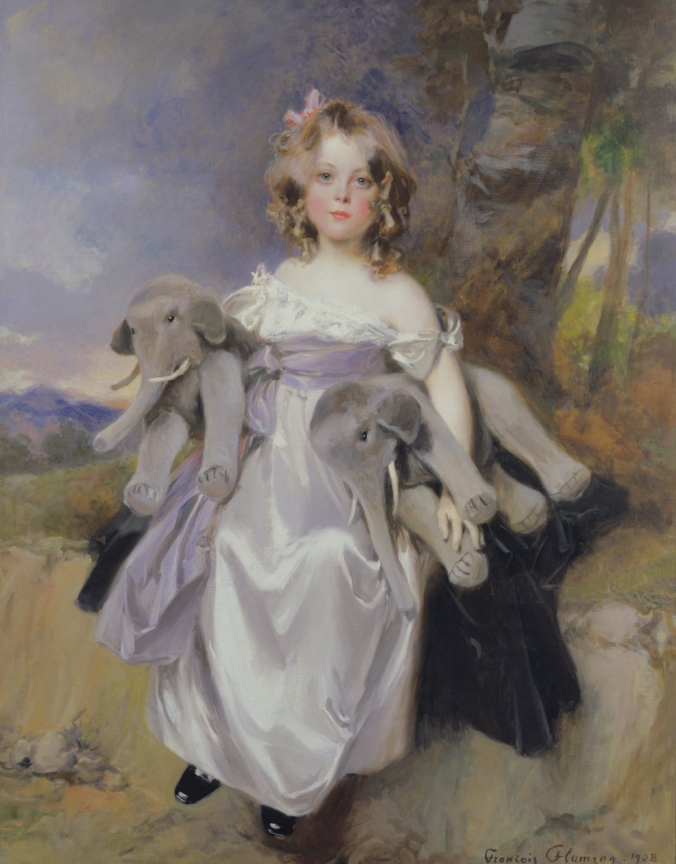Porträtt av en flicka med leksakselefanter, 1908 av Francois Flameng