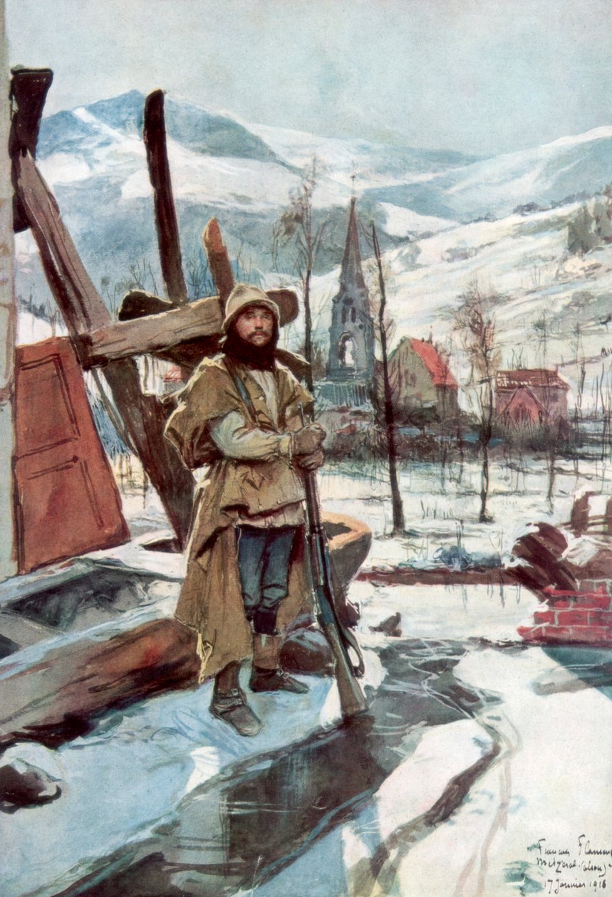 Stående vakt nära Metzeral, Alsace, januari 1916, 1926. av Francois Flameng