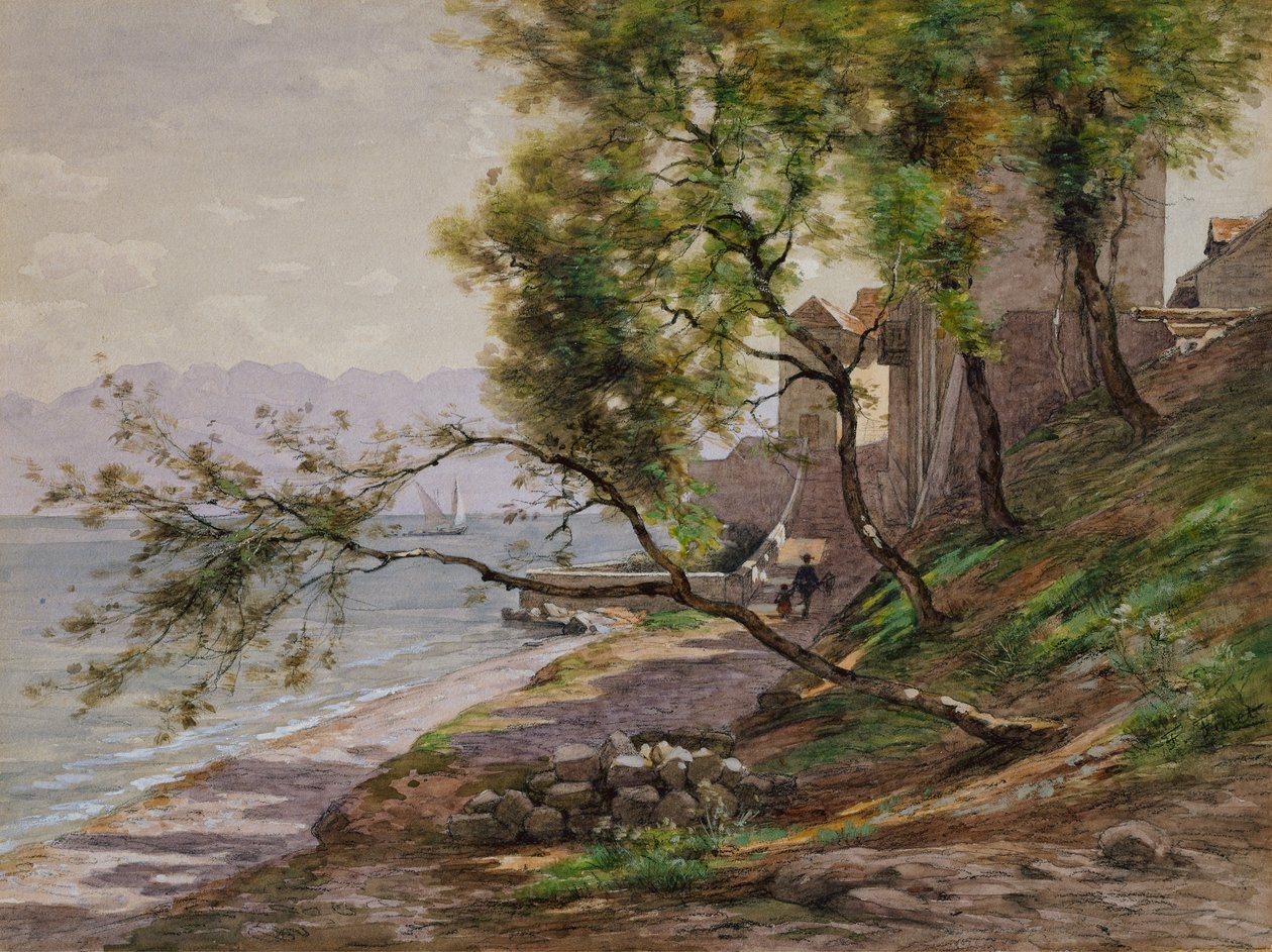 På kanten av Genèvesjön (akvarell på papper) av Francois Furet