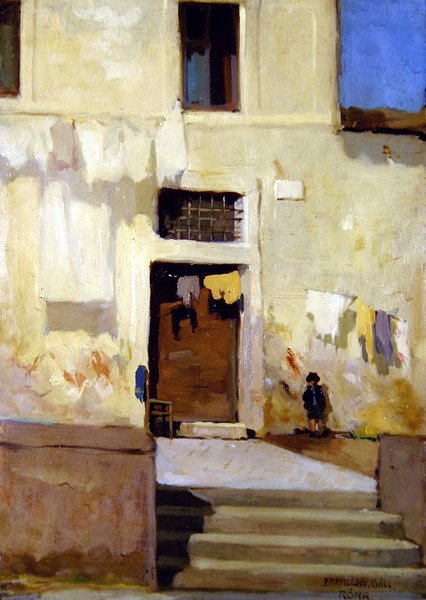 En gatuscen i Rom (olja ombord) av Francois Gall