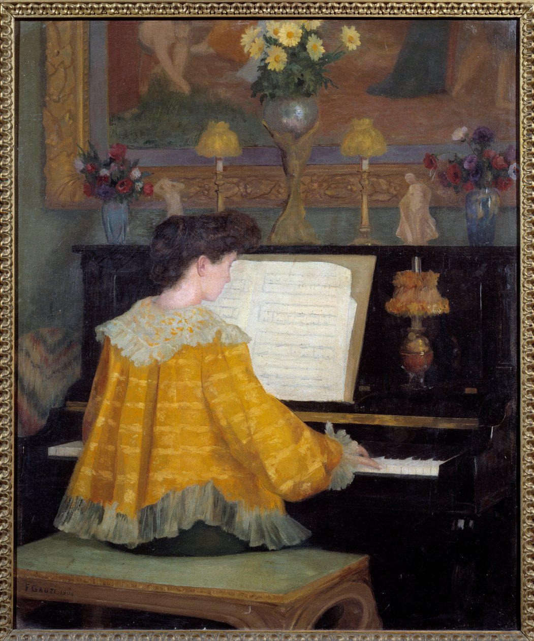 Ung flicka vid pianot Målning av Francois Gauzi (1862-1933) 1904 Toulouse, musee des Augustins - Ung kvinna vid pianot. Målning av Francois Gauzi (1862-1933) av Francois Gauzi