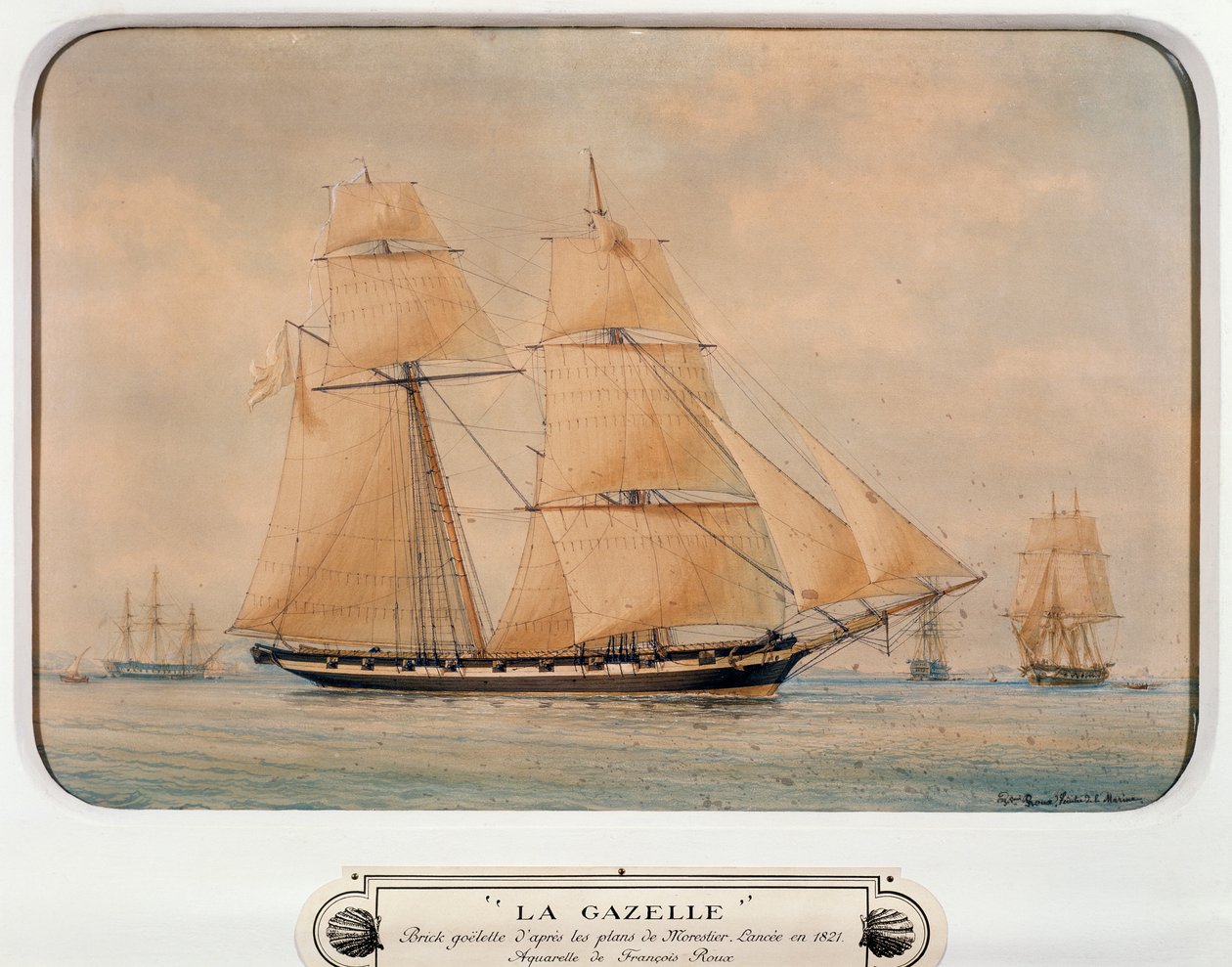 Skonaren La Gazelle, av Francois Roux (1811-1882), akvarell, Frankrike av Francois Geoffroy Roux