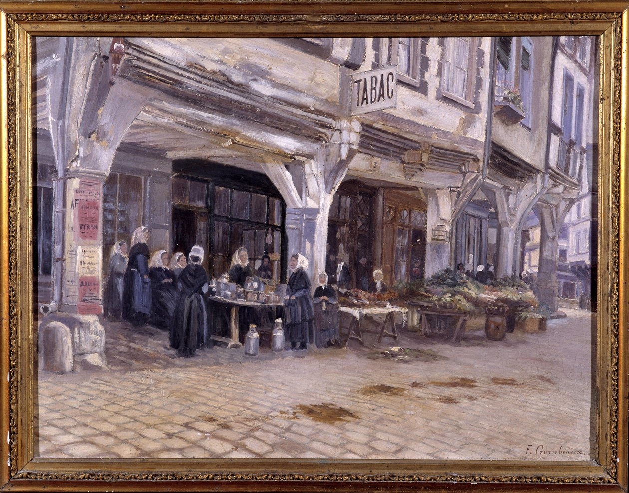 Marknad under verandorna i Dinan - av F. Gombeaux, sent 1800-tal av Francois Gombeaux