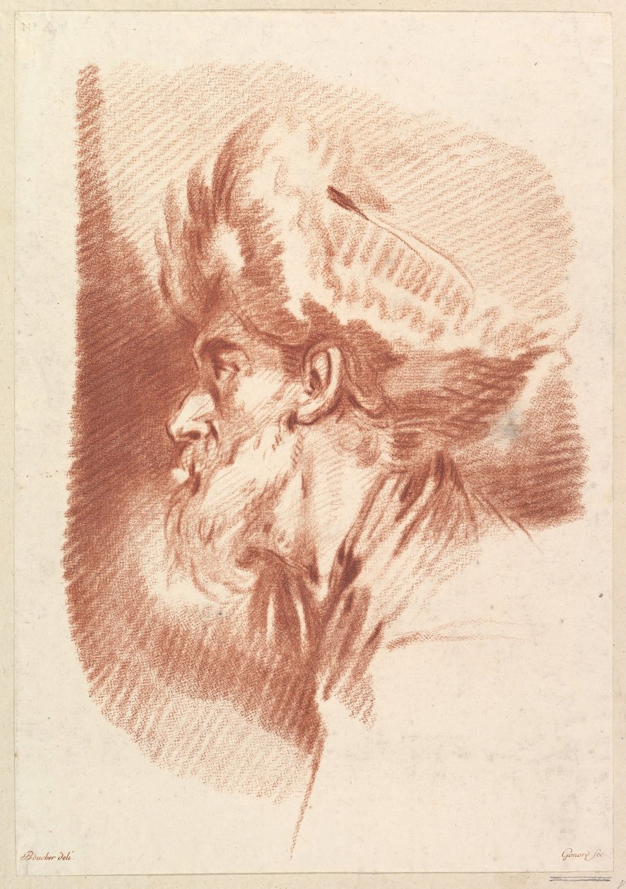Utan titel Head Of A Man In Turban, mitten av 1700-talet till tidigt 1800-tal. av Francois Gonord