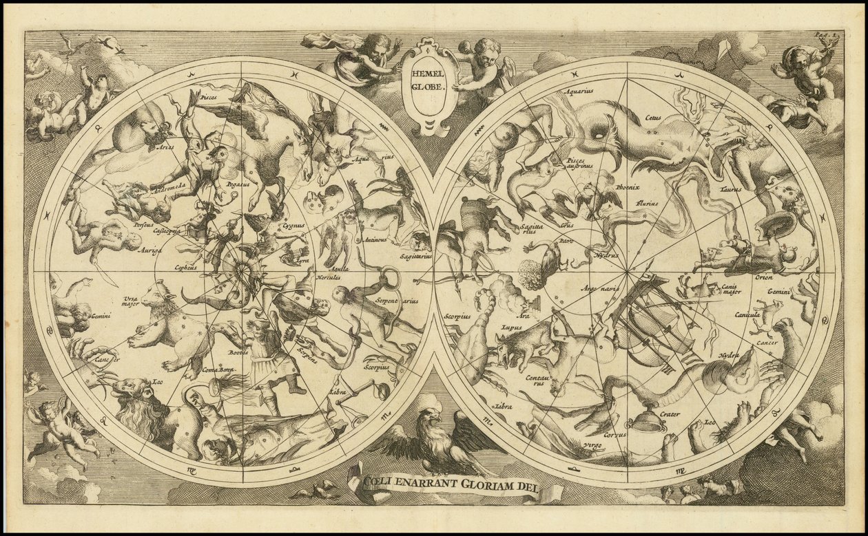 1720 års himmelskarta - Hemel Globe. Coeli Enarrant Gloriam Dei av François Halma