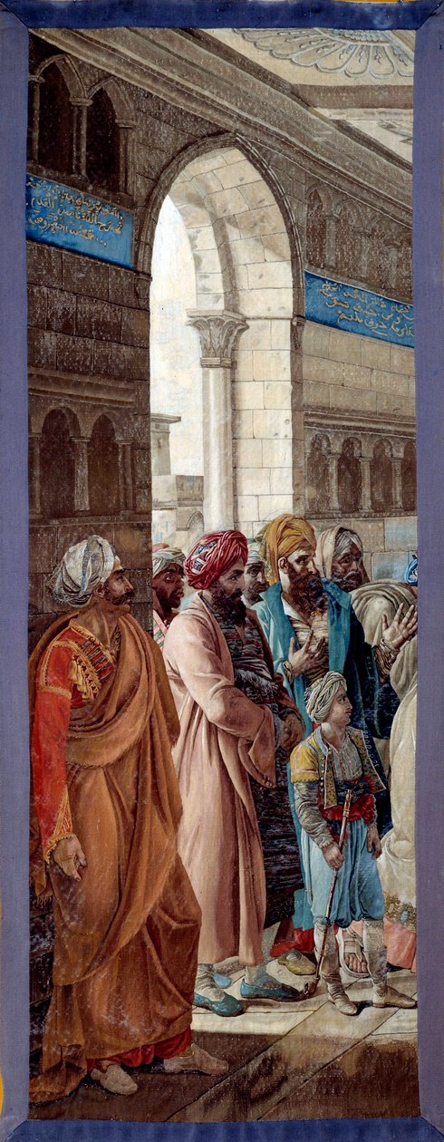 Campaign (Expedition) of Egypt (1798-1801): General Napoleon Bonaparte presenterar med ett svärd till militärchefen Mohammed El Koraim, guvernör i Alexandria, för att hedra det värde med vilket han hade försvarat sin stad och bekräftat det på sitt kontor m av Francois Henri Mulard