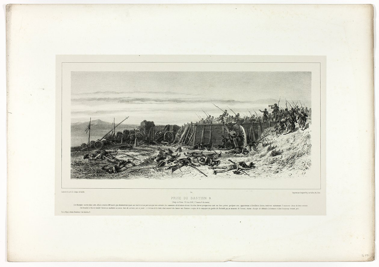Intagandet av bastion nr 9, från Souvenirer från Italien: Expeditionen till Rom av Francois Hippolyte Lalaisse
