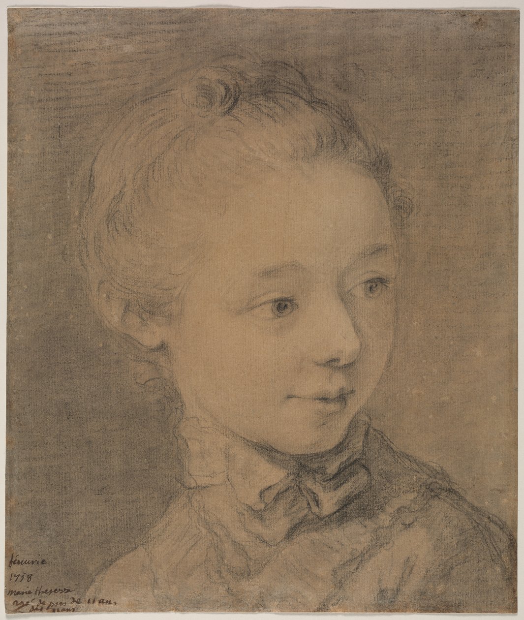 Chef för en ung flicka som vänder sig mot höger, 1758. av Francois Hubert Drouais