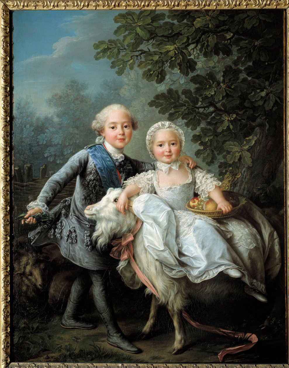 Porträtt av Charles Philippe av Frankrike, greve av Artois (blivande Karl X (1757-1836) och hans syster Madame Clothilde, framtida drottning av Sardinien (1759-1802) representerad 1763-1764, Målning av Francois Hubert Drouais (177527) av Francois Hubert Drouais