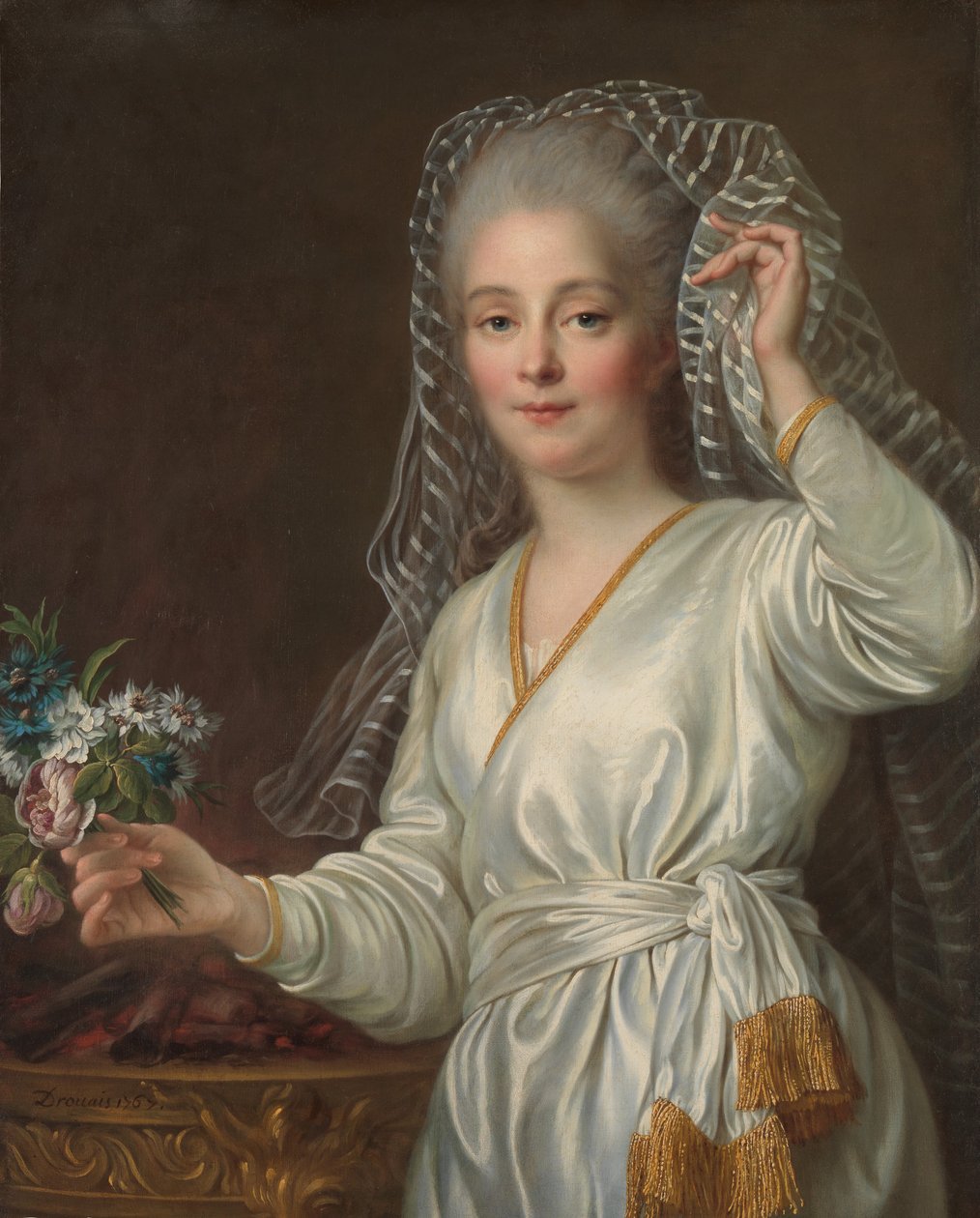 Porträtt av en ung kvinna som en vestalisk jungfru, 1767. av Francois Hubert Drouais