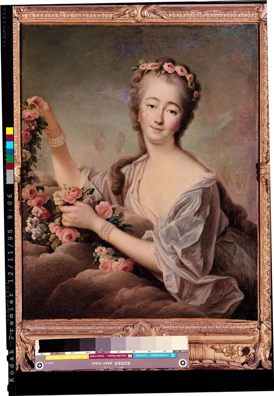 Porträtt av grevinnan du Barry (1743-93) som Flora av Francois Hubert Drouais