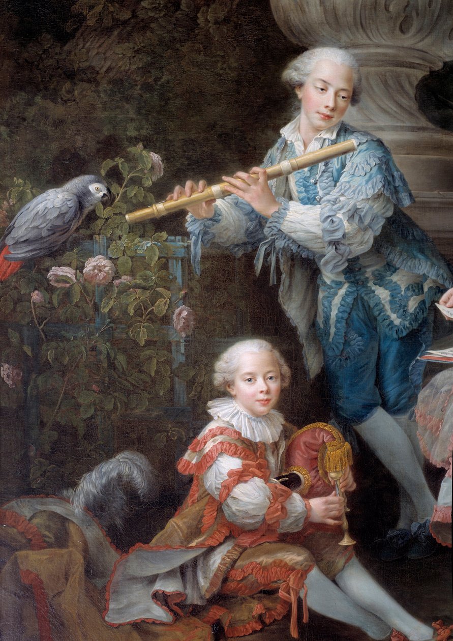 Familjen till Louis Francois du Bouchet, Marquis de Sourches och Grand Prevot de France Detail. Målning av Francois Hubert Drouais (1727-1775) 1756 sön. 3,24 x 2,84 m av Francois Hubert Drouais