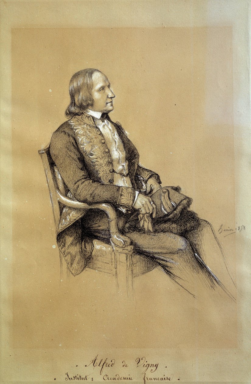 Porträtt av Alfred de Vigny (1797 - 1863), fransk författare, dramatiker och poet. Teckning av Francois Joseph Heim (1787-1865) av François Joseph Heim