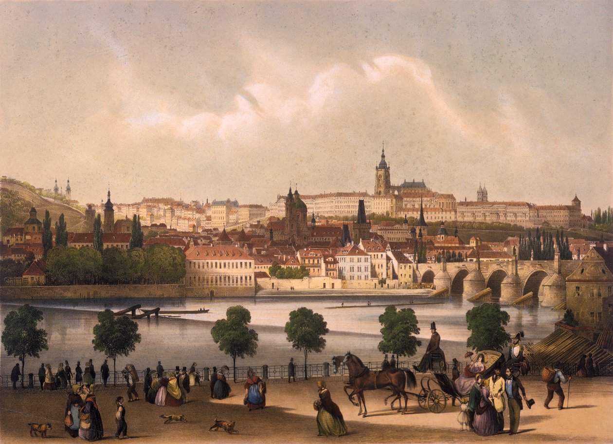 Utsikt över det lilla kvarteret och Pragborgen Hradcany, c.1845 av Francois Joseph Sandmann