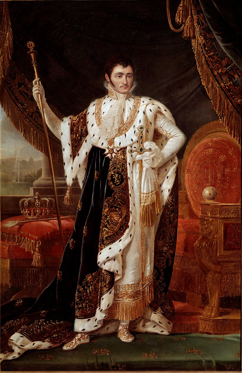 Porträtt av Jerome Bonaparte (1784-1860) kung av Westfalen, framför trädgårdarna i Wilhelmshohe Målning av Francois Joseph (Francois-Joseph) Kinson (1770-1839) eller Kinsoen. 1800-talets sön. 2,1x1,4 m Versailles musee du chateau av Francois Josephe Kinson