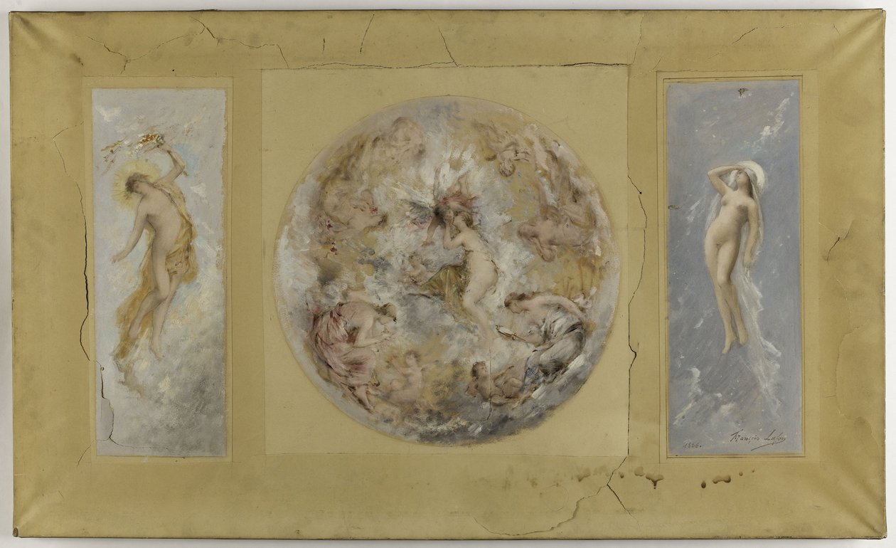 Skiss till stadshuset i Pantin: Amour et Psyché - Le jour et la nuit, 1886 (olja på gouache, papper på duk) av Francois Lafon