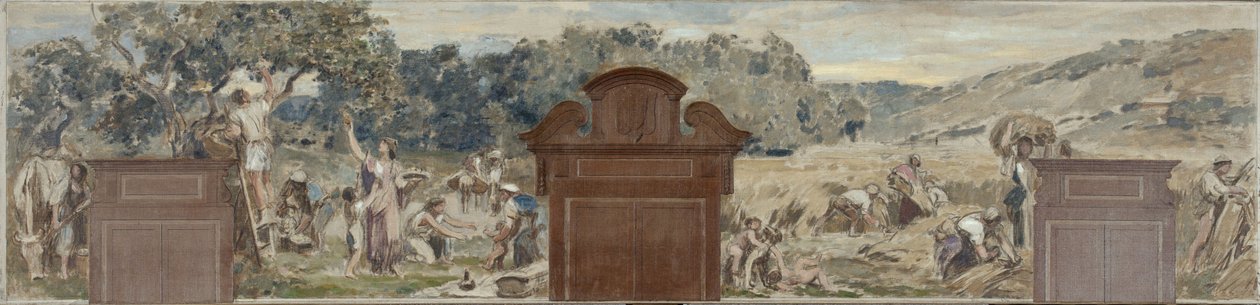 Skiss till kommunhuset i Pantin: La cueillette. La moisson, år 1886 (olja på duk) av Francois Lafon