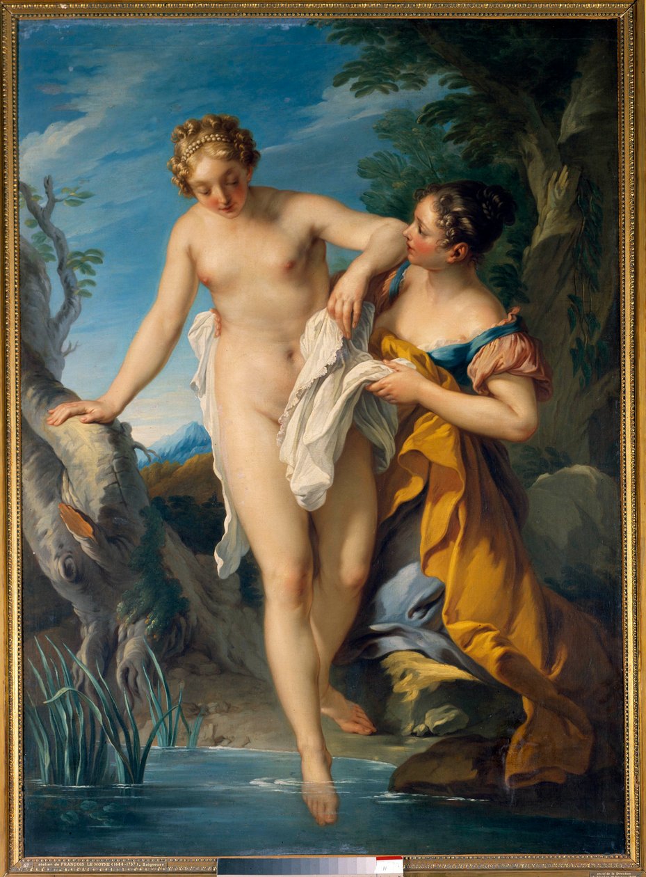 En badgäst och hennes nästa målning av Francois Le Moyne (1688-1737). 1700-talet. Dämpa. 1,63 x 1,17 m Rundturer, Musee des Beaux Arts av François Lemoyne