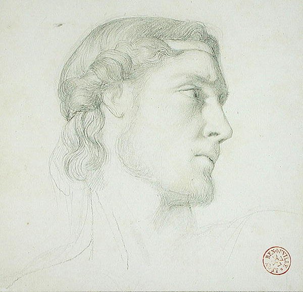 Huvudstudie (penna på papper) av Francois Leon Benouville